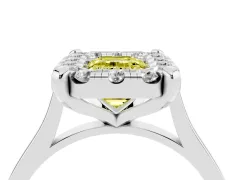 Fancy Yellow Emerald Cut Diamond Cluster Halo Solitaire Ring Set in Platinum with Prong Setting