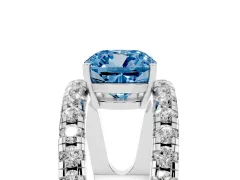 Fancy Blue Cushion Cut Diamond Split Shank Pavé Solitaire Ring Set in White gold with Open Shank Design