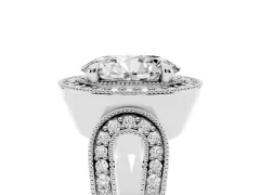 Oval Cut Diamond Halo Ring Set in Platinum with Milgrain Accent Split Shank