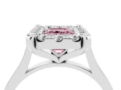 Fancy Pink Emerald Cut Diamond Cluster Halo Solitaire Ring Set in Platinum with Prong Setting