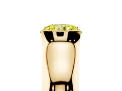 Fancy Yellow Round Cut Diamond Bezel Solitaire Ring Set in Yellow gold with Wide Band