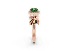 Fancy Green Cushion Cut Diamond Halo Floral Band Ring Set in Rose gold with Prong Setting