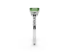 Fancy Green Emerald Cut Diamond Three-Stone Pavé Ring Set in White gold with Prong Setting