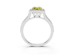 Fancy Yellow Asscher Cut Diamond Halo Engagement Ring Set in Silver with Round Pavé Shoulders and Heart Gallery