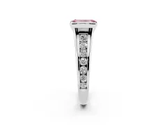 Fancy Pink Emerald Cut Diamond Bezel-Set Solitaire Ring Set in Silver with Channel-Set Band