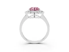 Fancy Pink Round Cut Diamond Halo Cluster Engagement Ring Set in Silver with Solitaire Band and Prong Setting