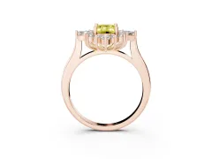 Fancy Yellow Emerald Cut Diamond Cluster Halo Ring Set in Rose gold with Marquise and Round Accents