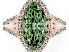 Fancy Green Marquise Cut Diamond Halo Split Shank Pavé Ring Set in Rose gold with Prong Setting