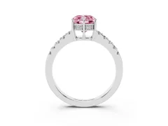 Fancy Pink Cushion Cut Diamond Solitaire Engagement Ring Set in Silver with Pavé Band and Prong Setting
