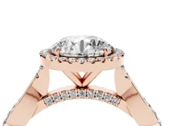 Round Cut Diamond Halo Twist Band Solitaire Ring Set in Rose gold with Prong Setting