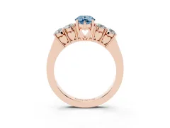 Fancy Blue Pear Cut Diamond Five-Stone Prong Set Band Ring Set in Rose gold with Polished Band