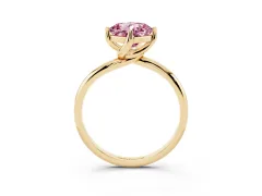 Fancy Pink Cushion Cut Diamond Solitaire Engagement Ring Set in Yellow gold with Classic Plain Band