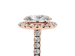 Oval Cut Diamond Halo Pavé Engagement Ring Set in Rose gold with Prong Setting