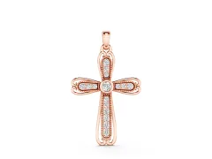 Pavé Round Diamond Cross Pendant Set in Rose gold with Bezel Outline