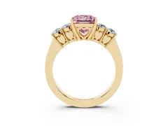 Fancy Pink Princess Cut Diamond Five-Stone Prong Set Band Ring Set in Yellow gold with Polished Band