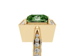 Fancy Green Princess Cut Diamond Halo Engagement Ring Set in Yellow gold with Accent Split Shank Band