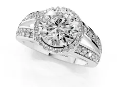 Round Cut Diamond Halo Ring Set in Silver with Double Pavé Split Shank