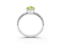 Fancy Yellow Marquise Cut Diamond Solitaire Ring Set in White gold with Multi-Row Round Pavé Band and Prong Setting