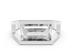 Baguette Diamond Geometric Solitaire Ring Set in Silver with Open Sides