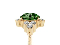 Fancy Green Round Cut Diamond Cluster Ring Set in Yellow gold with Beaded Band