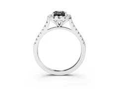 Fancy Black Emerald Cut Diamond Cushion Halo Ring Set in Platinum with Pavé Band