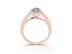 Fancy Blue Marquise Cut Diamond Halo Split Shank Pavé Ring Set in Rose gold with Prong Setting