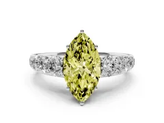Fancy Yellow Marquise Cut Diamond Solitaire Ring Set in White gold with Pavé-Set Band and Prong Setting