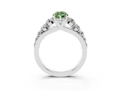 Fancy Green Marquise Cut Diamond Solitaire Ring Set in White gold with Pavé-Set Band and Prong Setting