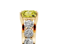 Fancy Yellow Princess Cut Diamond Pavé Engagement Ring Set in Yellow gold with Prong Setting