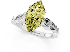 Fancy Yellow Marquise Cut Diamond Vine Band Solitaire Ring Set in Platinum with Milgrain Prong Setting