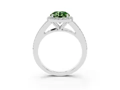 Fancy Green Round Cut Diamond Halo Split Shank Ring Set in Silver with Accent Stones and Prong Setting