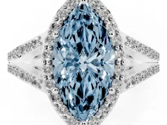 Fancy Blue Marquise Cut Diamond Halo Split Shank Pavé Ring Set in Platinum with Prong Setting