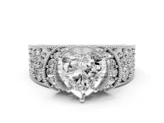 Heart Cut Diamond Milgrain Halo Pavé Engagement Ring Set in Platinum with Prong Setting