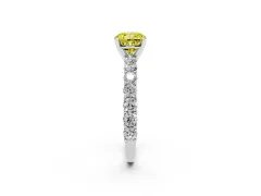 Fancy Yellow Cushion Cut Diamond Solitaire Ring Set in Silver with Shared Prong Pavé Band
