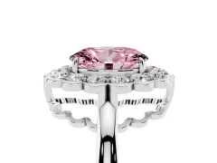Fancy Pink Oval Cut Diamond Halo Cluster Engagement Ring Set in Silver with Solitaire Band and Prong Setting