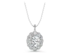 Oval Diamond Floral Halo Pendant Set in Silver with Accent Halo