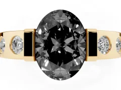 Fancy Black Oval Cut Diamond Channel-Set Band Ring Set in Yellow gold with Bezel Prong Setting