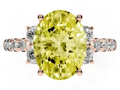 Fancy Yellow Oval Cut Diamond Three-Stone Pavé Ring Set in Rose gold with Prong Setting