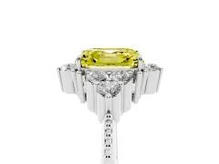 Fancy Yellow Asscher Cut Diamond Cluster Ring Set in Platinum with Beaded Band