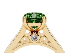 Fancy Green Cushion Cut Diamond Channel Set Solitaire Engagement Ring Set in Yellow gold with Prong Setting