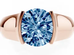 Fancy Blue Round Cut Diamond Bezel Solitaire Ring Set in Rose gold with Wide Band