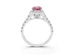 Fancy Pink Radiant Cut Diamond Halo Engagement Ring Set in Silver with Pavé Band and Prong-Set Center