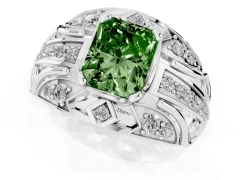 Fancy Green Radiant Cut Diamond Art Deco Ring Set in White gold with Pavé Split Shank