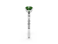 Fancy Green Cushion Cut Diamond Solitaire Engagement Ring Set in White gold with Round Pavé Band and Prong Setting