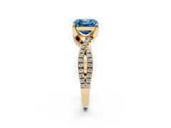 Fancy Blue Asscher Cut Diamond Twist Pavé Solitaire Engagement Ring Set in Yellow gold with Prong Setting