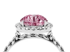 Fancy Pink Round Cut Diamond Halo Ring Set in Platinum with Plain Twisted Band