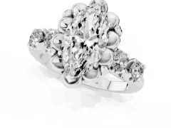Marquise Cut Diamond Floral Halo Ring Set in Platinum with Shared Prong Band