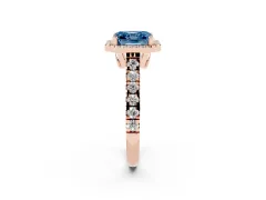 Fancy Blue Asscher Cut Diamond Halo Engagement Ring Set in Rose gold with Pavé Band and Prong-Set Center