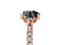 Fancy Black Round Cut Diamond Pavé Solitaire Ring Set in Rose gold with Round Band Accents and Prong Setting