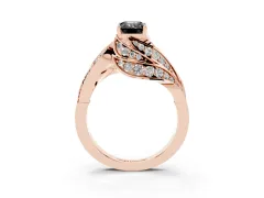 Fancy Black Emerald Cut Diamond Solitaire Ring Set in Rose gold with Layered Twist Pavé Band